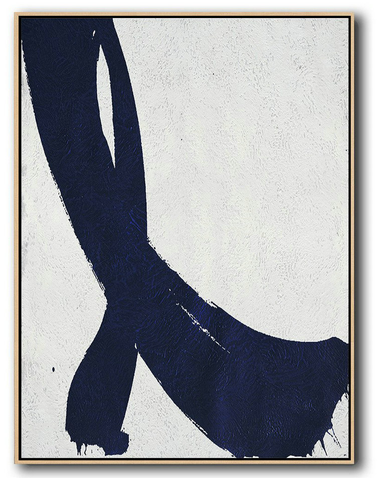 Oversized Canvas Art On Canvas,Buy Hand Painted Navy Blue Abstract Painting Online,Modern Art